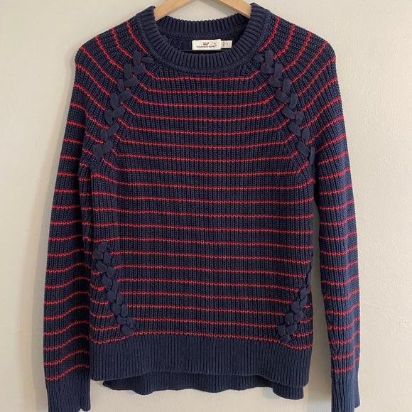 Vineyard Vines Break Stripe Lattice Crewneck Sweater. - Picture 1 of 12
